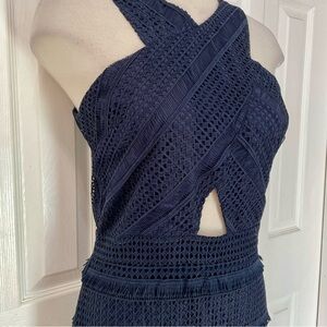 Sam Edelman Dark Blue Lace Dress with Fringe Details